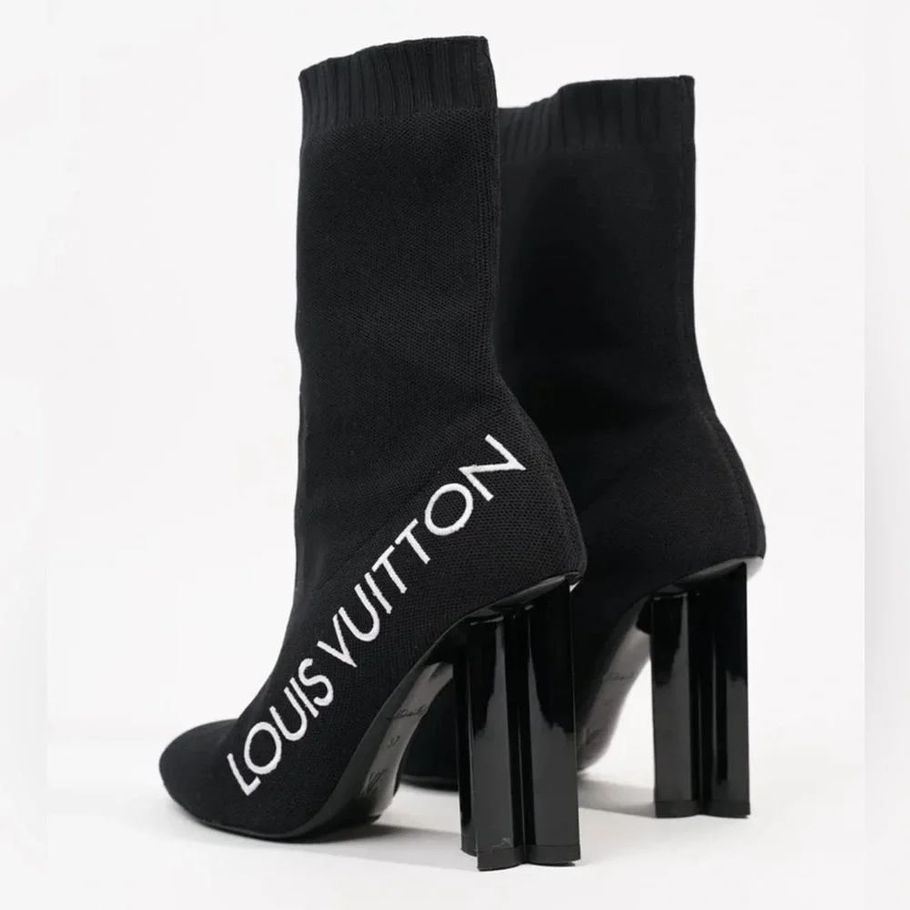 LOUIS VUITTON WOMENS SILHOUETTE ANKLE BOOT BLACK WHITE US 10 1/2 - Picture 4 of 11